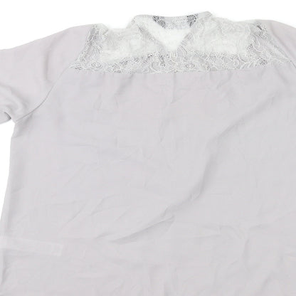 Dorothy Perkins Womens Grey Polyester Basic Blouse Size 12 V-Neck - Lace Trim