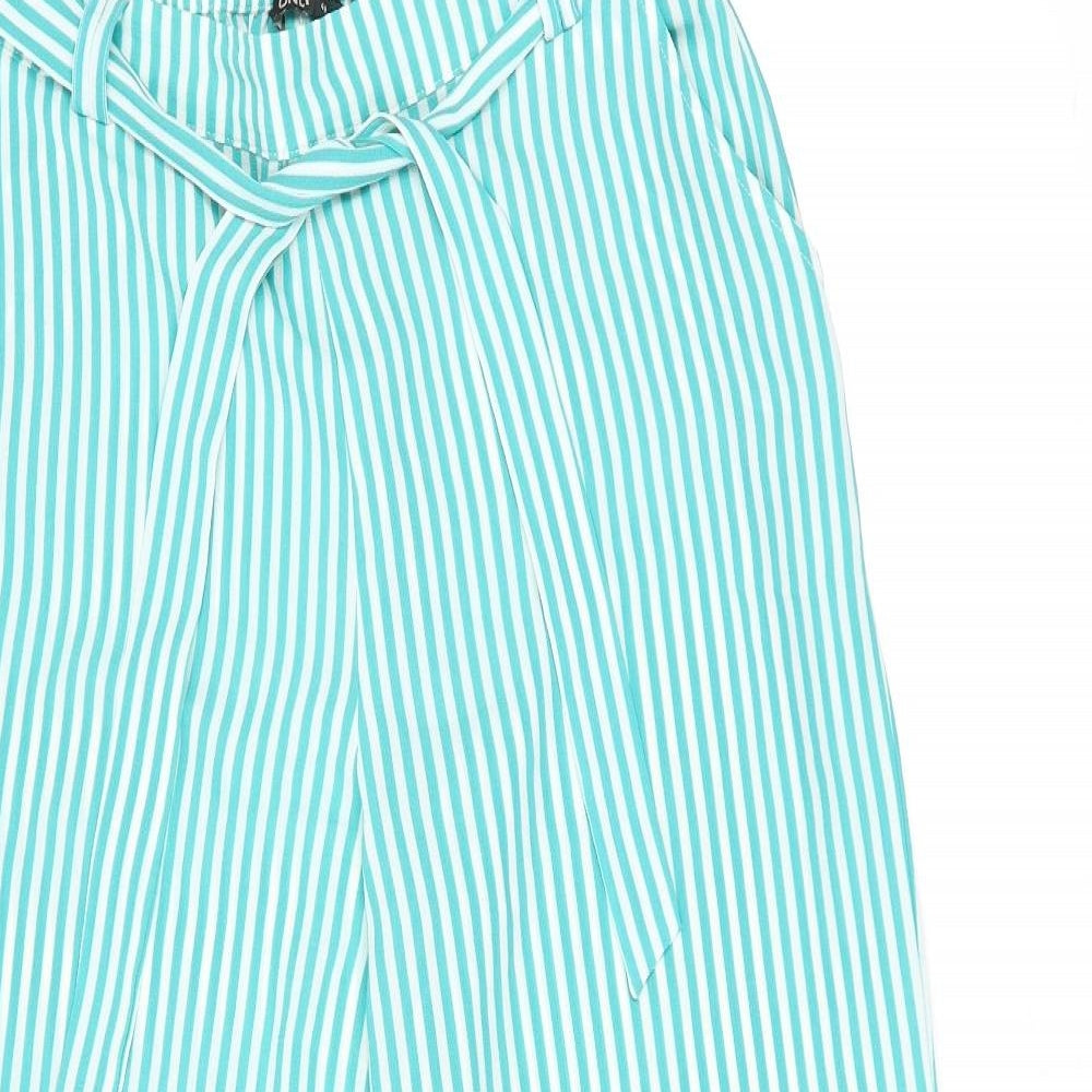 Only Womens Green Striped Polyester Trousers Size 12 L29 in Regular Tie