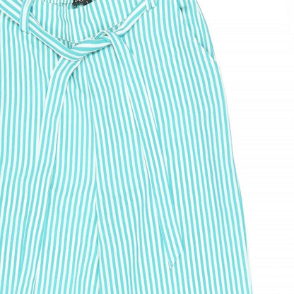 Only Womens Green Striped Polyester Trousers Size 12 L29 in Regular Tie