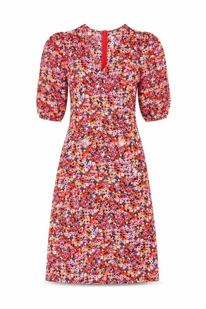 Blue Vanilla Womens Multicoloured Floral Polyester A-Line Size 8 V-Neck Zip