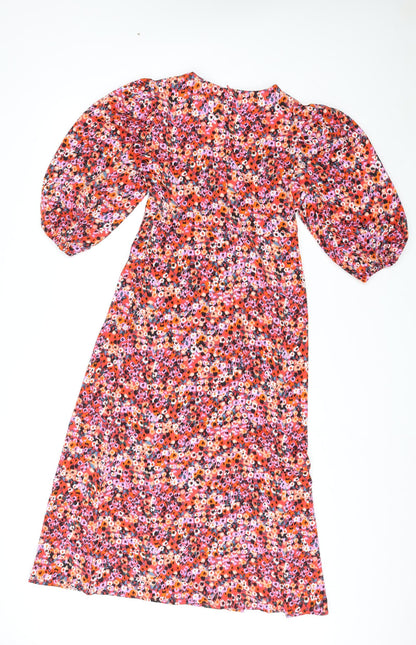 Blue Vanilla Womens Multicoloured Floral Polyester A-Line Size 8 V-Neck Zip