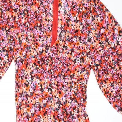 Blue Vanilla Womens Multicoloured Floral Polyester A-Line Size 8 V-Neck Zip