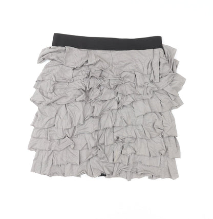 Mango Womens Grey Cotton Pleated Skirt Size S Zip