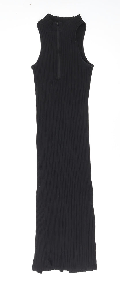 Divided by H&M Womens Black Cotton Maxi Size S Mock Neck Zip