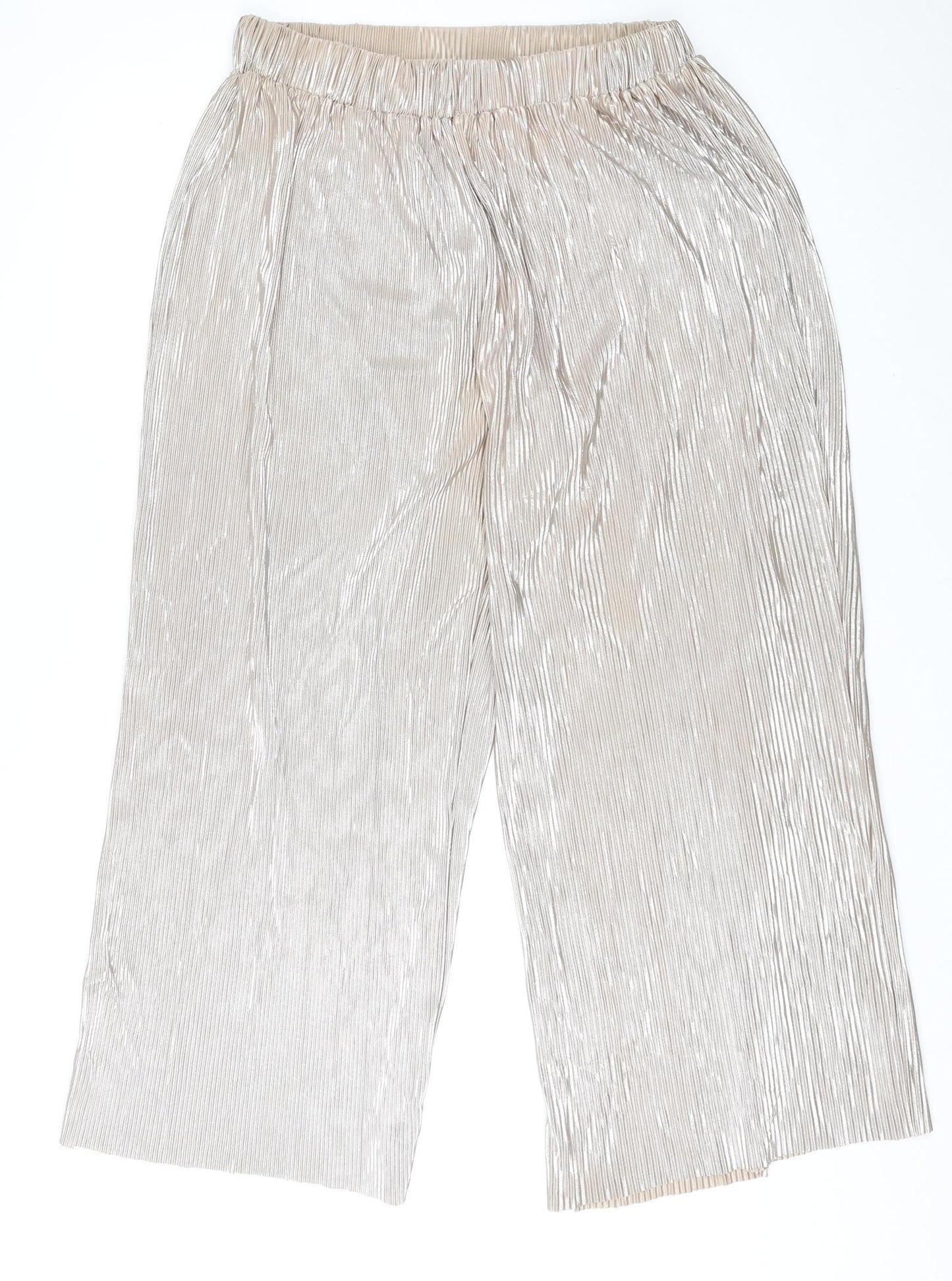 4th & Reckless Womens Gold Polyester Trousers Size 14 L29 in Regular - Ribbed
