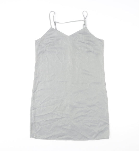 Divided by H&M Womens Grey Polyester Slip Dress Size 12 V-Neck Pullover