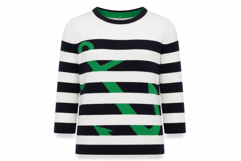 Country Casuals Womens White Round Neck Striped 100% Cotton Pullover Jumper Size S - Anchor