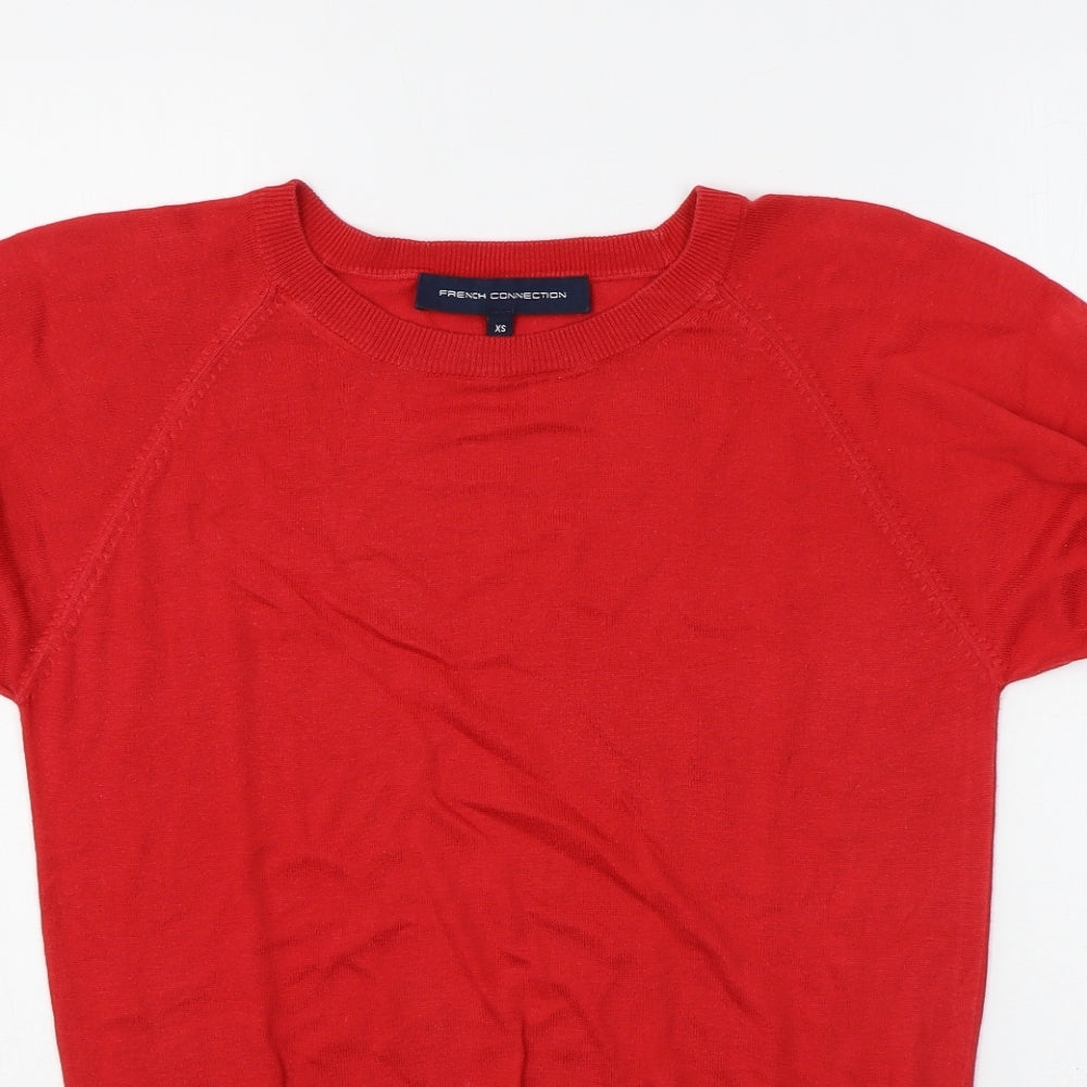French Connection Womens Red Lyocell Basic T-Shirt Size XS Crew Neck