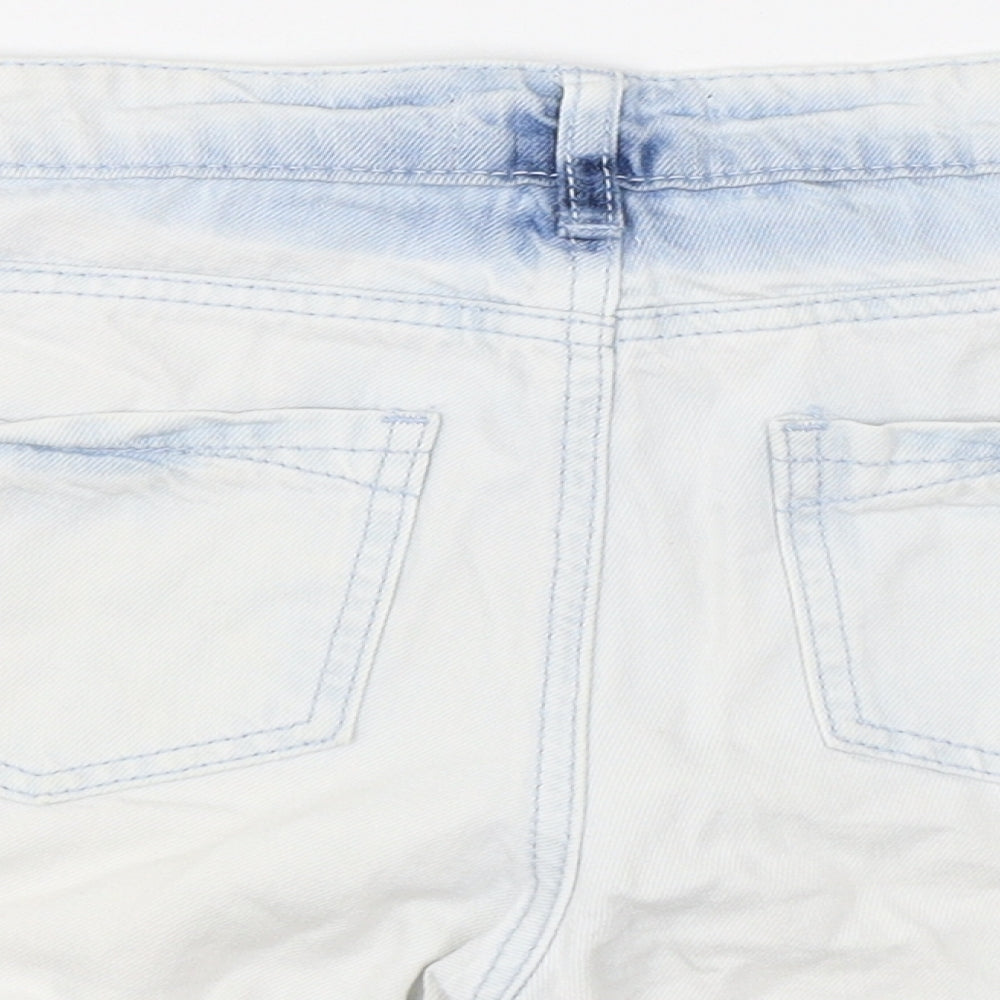 Lipsy Womens Blue Polyester Hot Pants Shorts Size 8 L3 in Regular Zip - Washed Colour Effect, Distressed Look