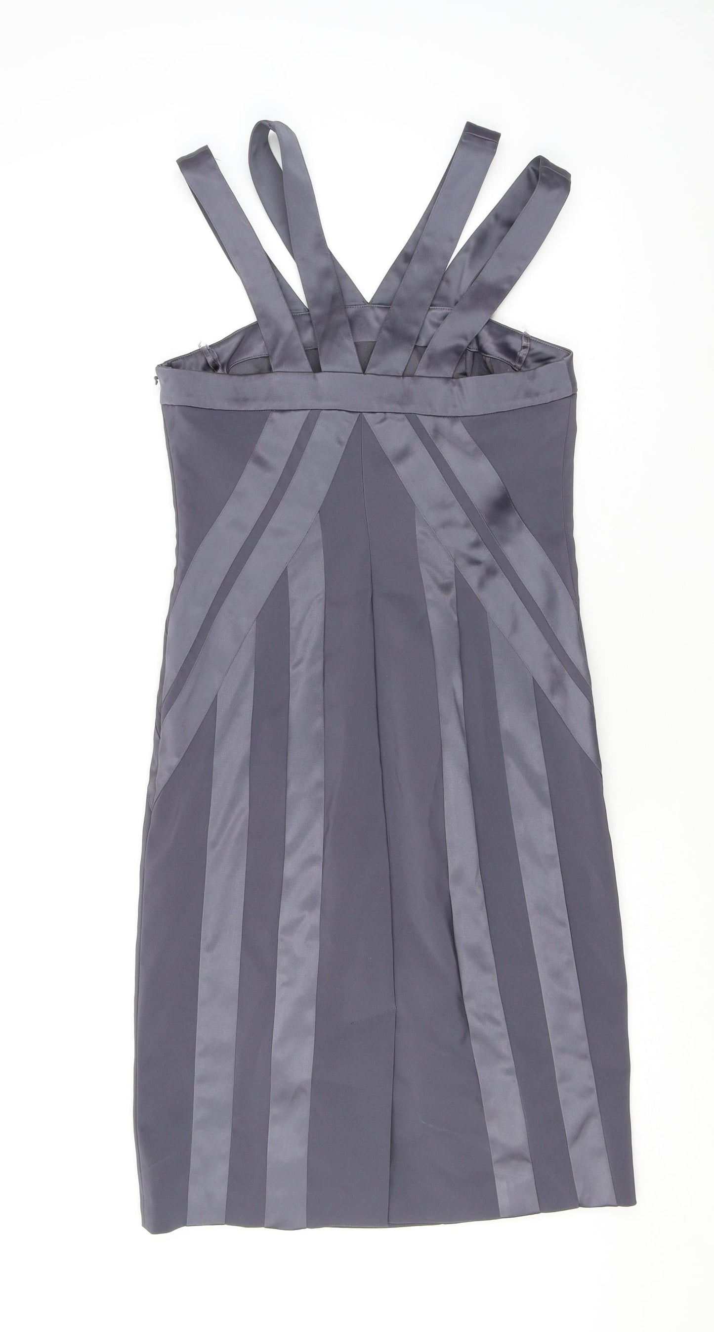 Debut Womens Silver Polyester Sheath Size 8 V-Neck Zip