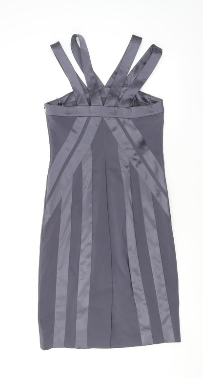 Debut Womens Silver Polyester Sheath Size 8 V-Neck Zip