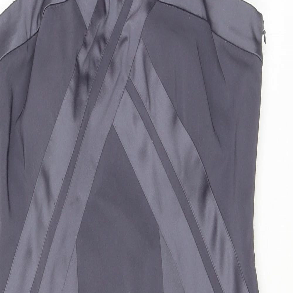 Debut Womens Silver Polyester Sheath Size 8 V-Neck Zip
