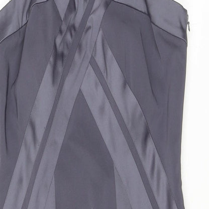 Debut Womens Silver Polyester Sheath Size 8 V-Neck Zip
