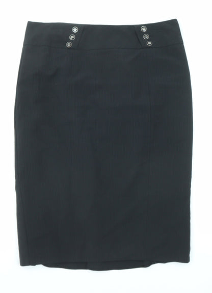 BHS Womens Black Striped Polyester A-Line Skirt Size 12 Zip