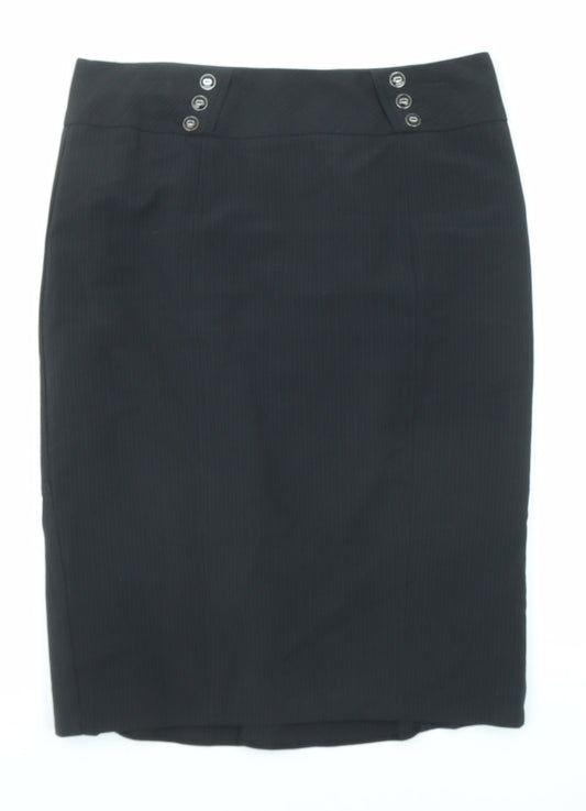 BHS Womens Black Striped Polyester A-Line Skirt Size 12 Zip