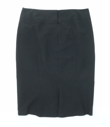 BHS Womens Black Striped Polyester A-Line Skirt Size 12 Zip