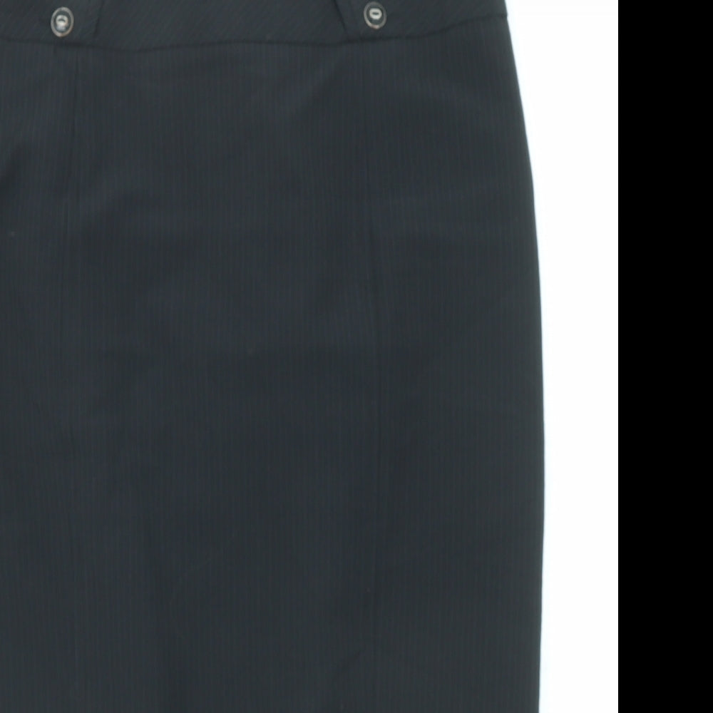BHS Womens Black Striped Polyester A-Line Skirt Size 12 Zip