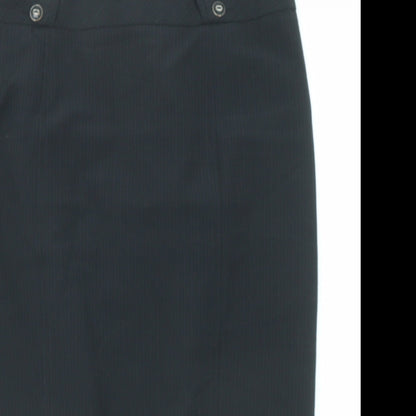 BHS Womens Black Striped Polyester A-Line Skirt Size 12 Zip