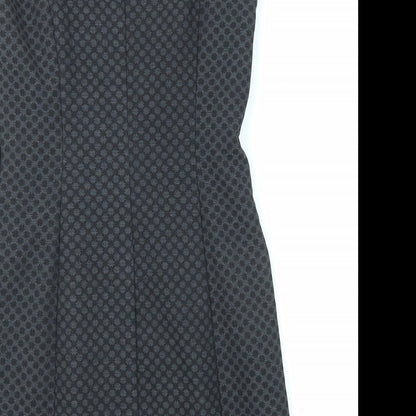 NEXT Womens Black Geometric Polyester Shift Size 10 Square Neck Zip