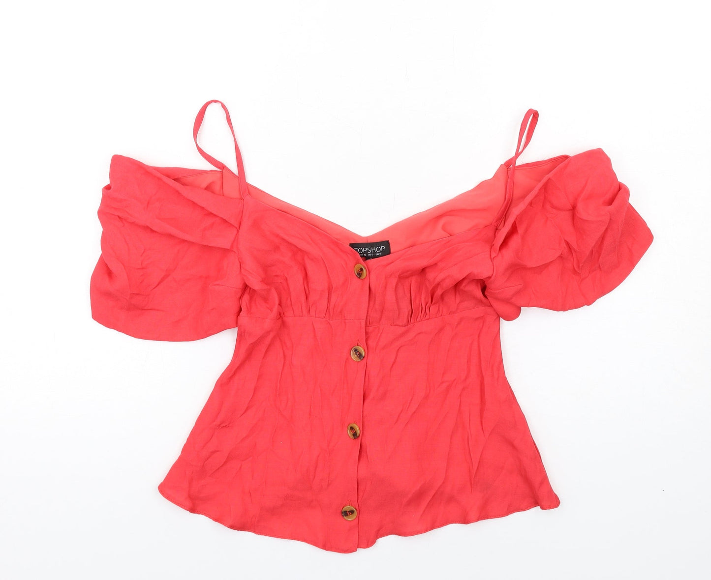 Womens UK Size 4XL Topshop Red Basic Button-Up