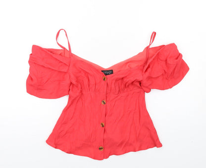 Womens UK Size 4XL Topshop Red Basic Button-Up