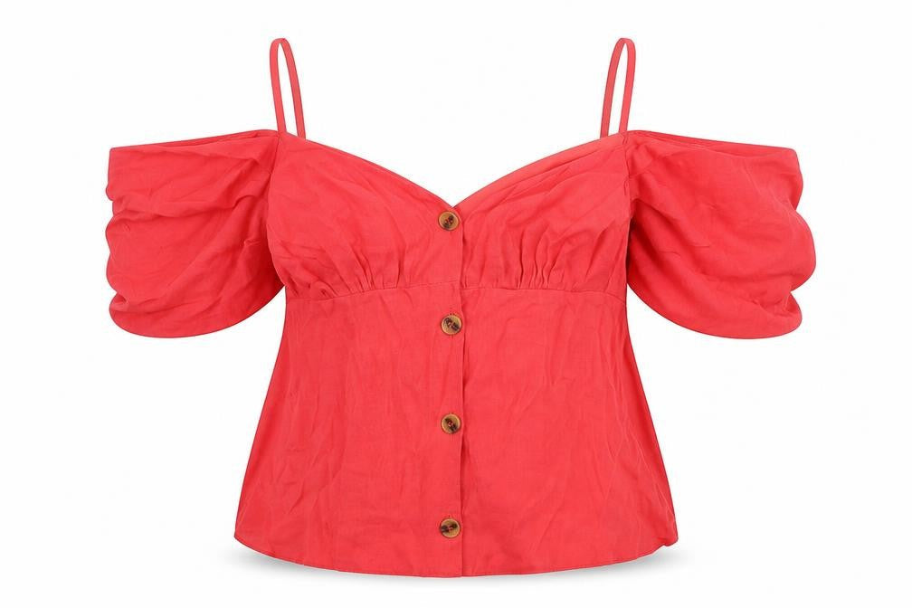 Womens UK Size 4XL Topshop Red Basic Button-Up