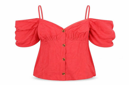 Womens UK Size 4XL Topshop Red Basic Button-Up