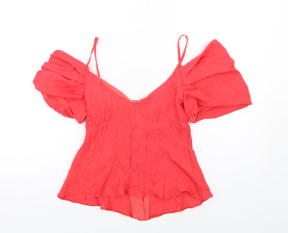 Womens UK Size 4XL Topshop Red Basic Button-Up