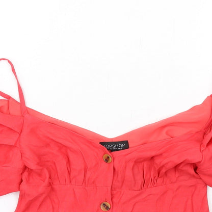 Womens UK Size 4XL Topshop Red Basic Button-Up