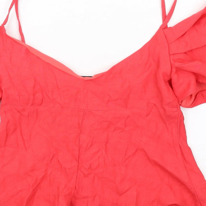 Womens UK Size 4XL Topshop Red Basic Button-Up