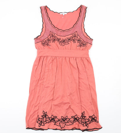 ValleyGirl Womens Pink Floral Cotton Tank Dress Size L Scoop Neck Pullover