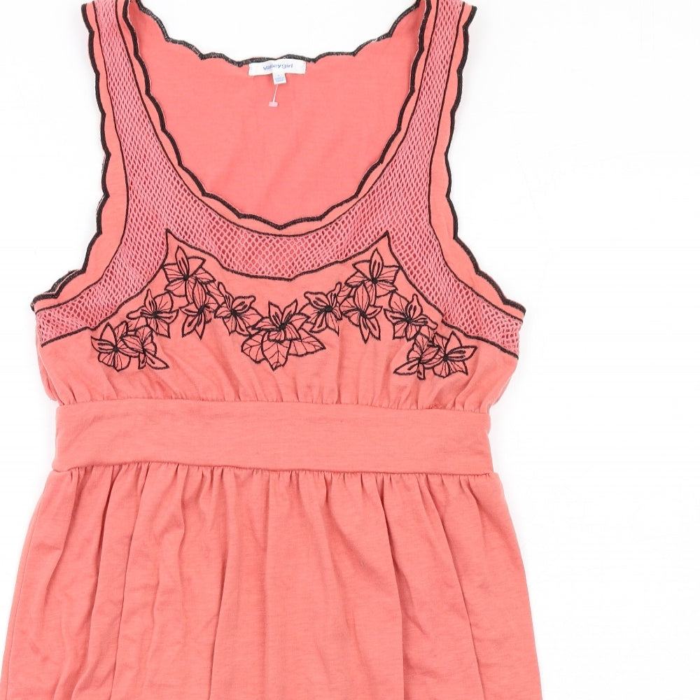 ValleyGirl Womens Pink Floral Cotton Tank Dress Size L Scoop Neck Pullover