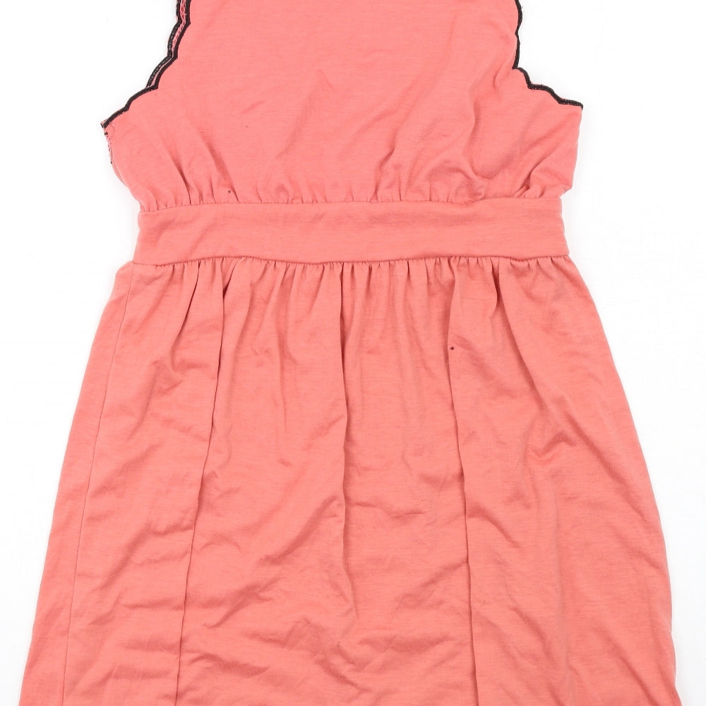 ValleyGirl Womens Pink Floral Cotton Tank Dress Size L Scoop Neck Pullover