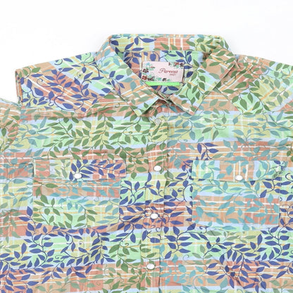 Pareesa Pret Womens Multicoloured Geometric Cotton Basic Button-Up Size L Collared - Cold Shoulder Detail