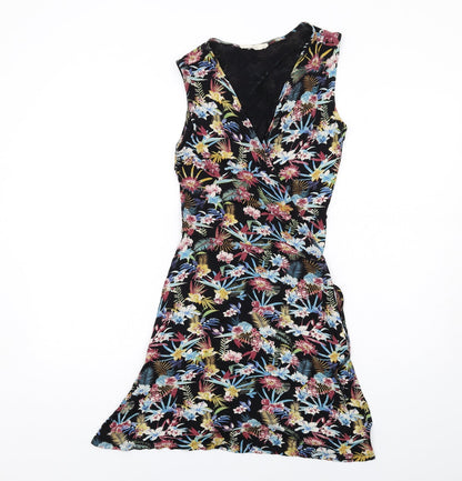 Mango Womens Multicoloured Floral Viscose A-Line Size S V-Neck Tie