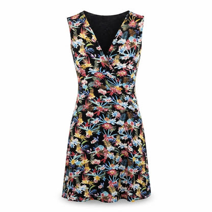 Mango Womens Multicoloured Floral Viscose A-Line Size S V-Neck Tie