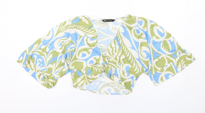 Womens UK Size XS Zara Multicoloured Cropped Blouse