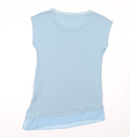 Indigo Womens Blue Polyester Basic T-Shirt Size 12 Boat Neck - Asymmetric Hem