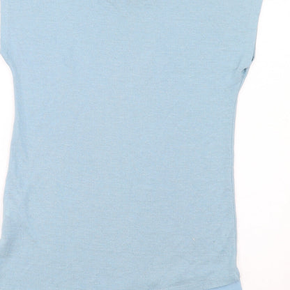 Indigo Womens Blue Polyester Basic T-Shirt Size 12 Boat Neck - Asymmetric Hem