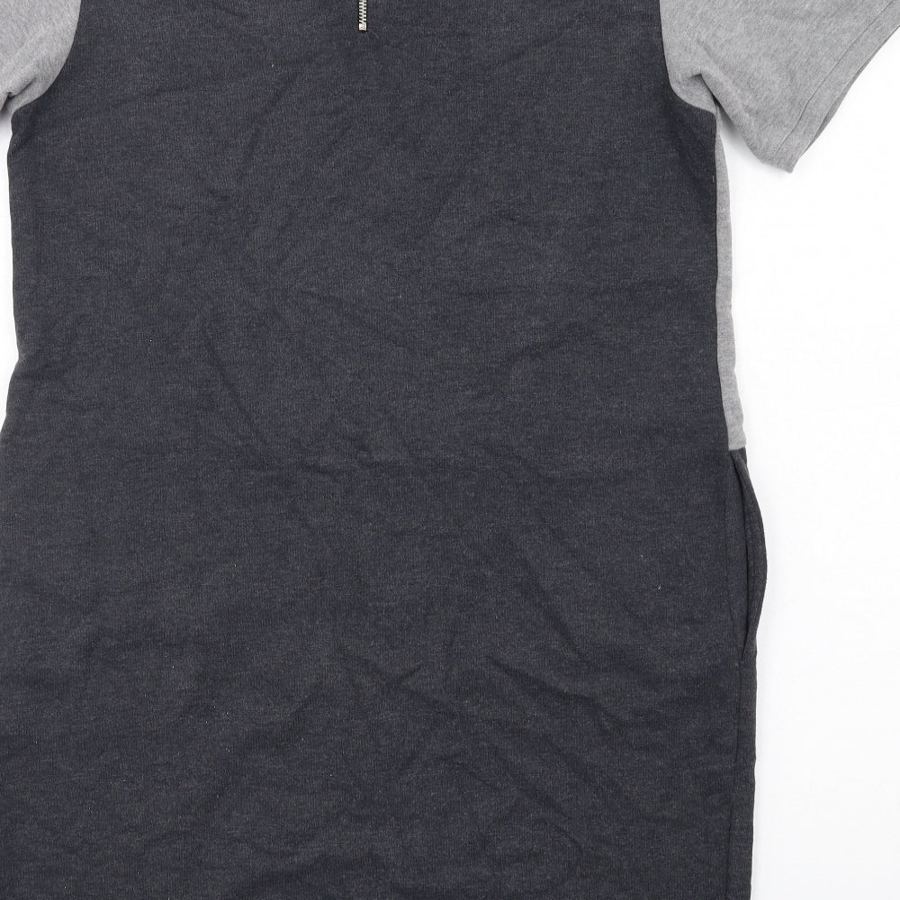 Marks and Spencer Womens Grey Geometric Polyester T-Shirt Dress Size 14 Round Neck Zip