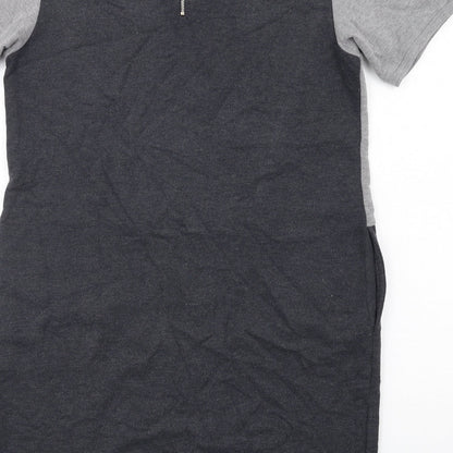 Marks and Spencer Womens Grey Geometric Polyester T-Shirt Dress Size 14 Round Neck Zip