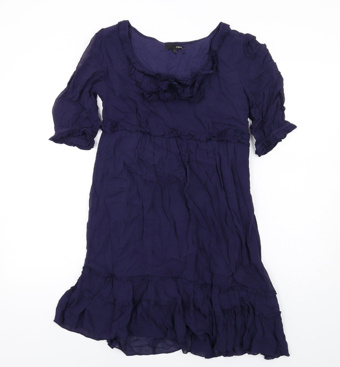 NEXT Womens Blue Polyester A-Line Size 8 Round Neck Button