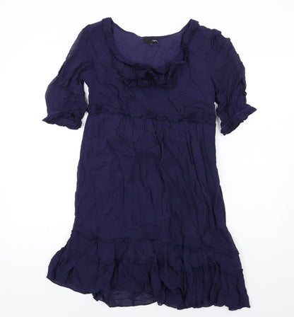 NEXT Womens Blue Polyester A-Line Size 8 Round Neck Button