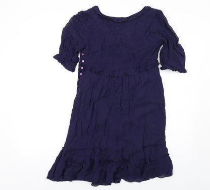 NEXT Womens Blue Polyester A-Line Size 8 Round Neck Button