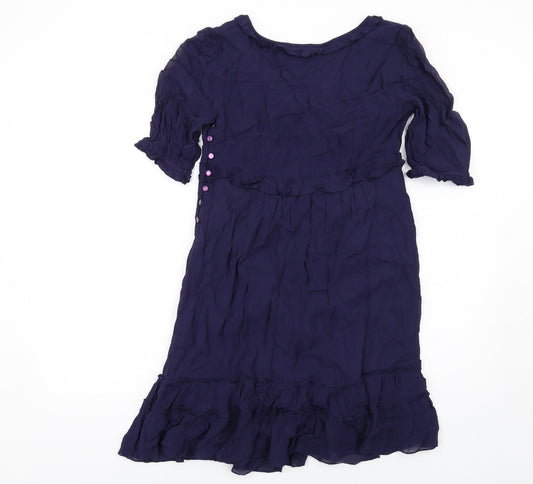 NEXT Womens Blue Polyester A-Line Size 8 Round Neck Button