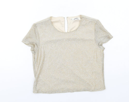 Miss Selfridge Womens Gold Polyester Cropped T-Shirt Size 8 Round Neck