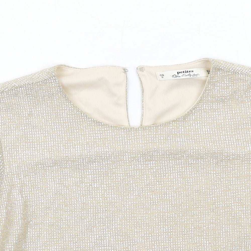 Miss Selfridge Womens Gold Polyester Cropped T-Shirt Size 8 Round Neck