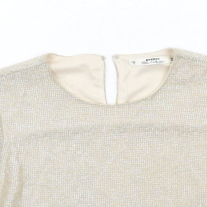 Miss Selfridge Womens Gold Polyester Cropped T-Shirt Size 8 Round Neck