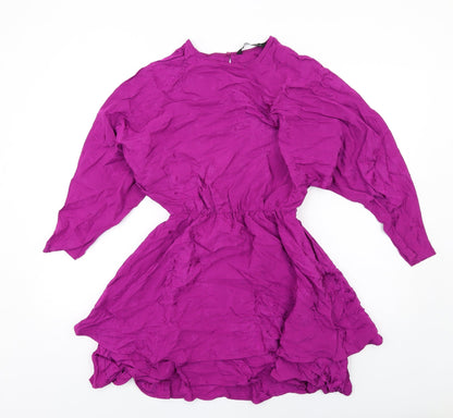 Zara Womens Purple Polyester A-Line Size XS Round Neck Zip