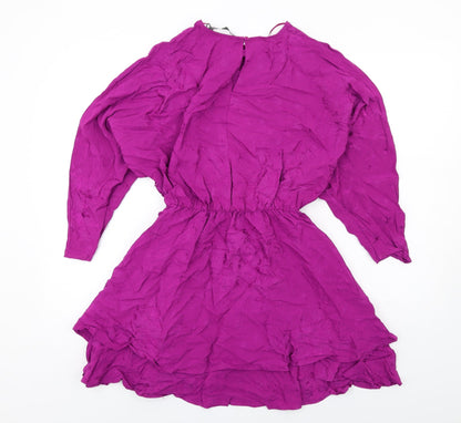 Zara Womens Purple Polyester A-Line Size XS Round Neck Zip